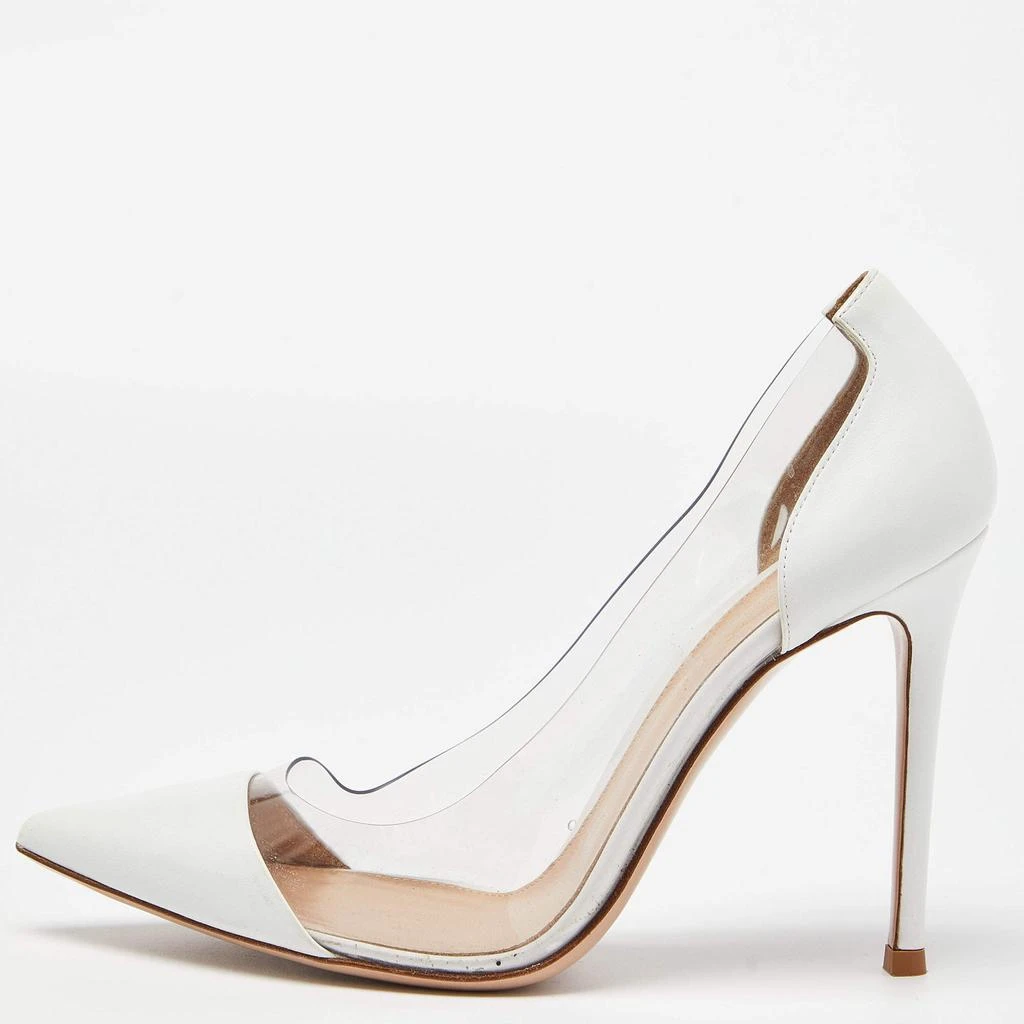Gianvito Rossi Gianvito Rossi White Leather and PVC Plexi Pointed Toe Pumps Size 38 1
