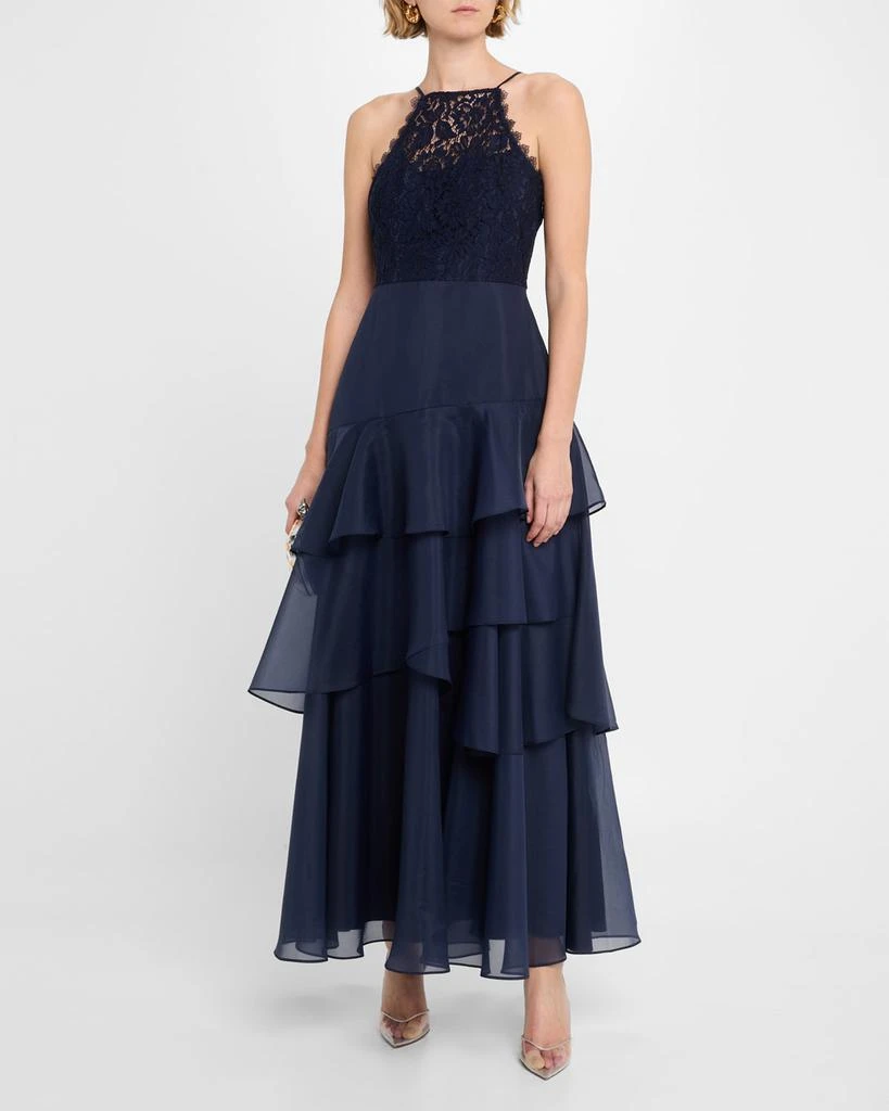 sachin and babi light blue dress Elegant Halter Black Floor Length Wedding Guest Dress with Split