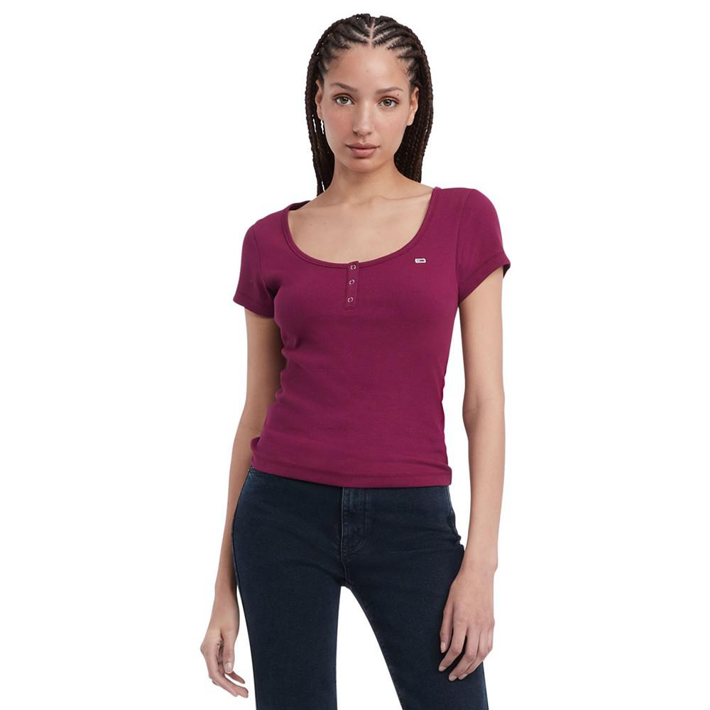 Tommy Jeans Women's Slim Henley Short-Sleeve Top