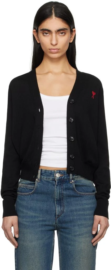 AMI Black Wool Ami de Coeur Cardigan 1