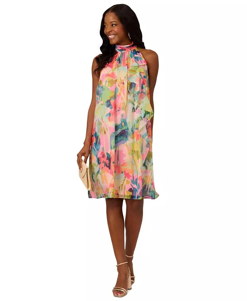 Adrianna Papell Women's Printed Chiffon Ruffle Shift Dress
