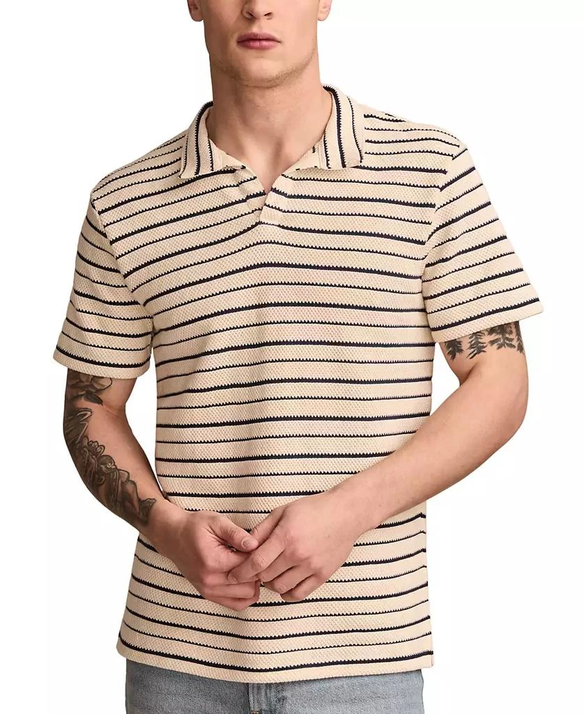 Lucky Brand Men's Short Sleeve Waffle-Knit Striped Polo Shirt 1