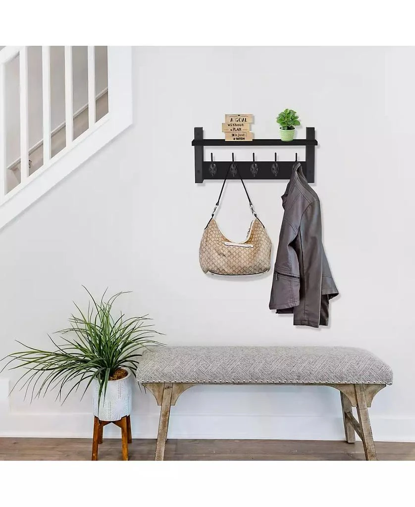 Sorbus 16 Inch Floating Wall Shelf with 5 Heavy Duty Hooks – for Entryway, Bathroom, Bedroom, Kitchen, or Mudroom 2