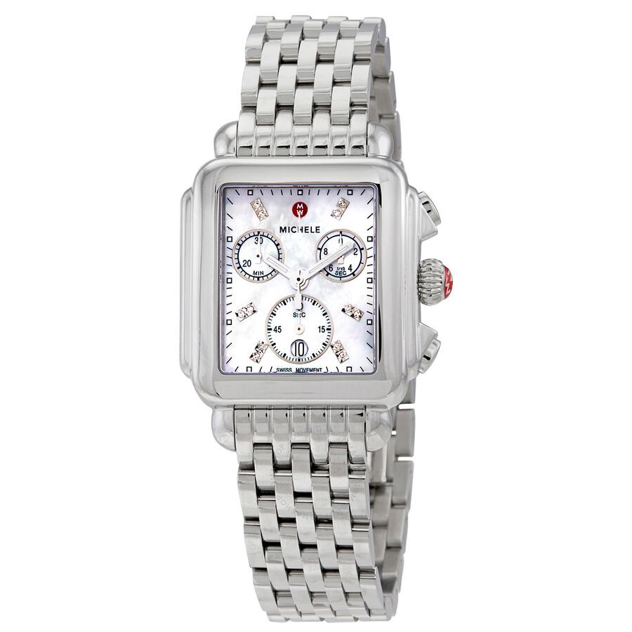 Michele Deco Chronograph Quartz Diamond White Mother of Pearl Dial Ladies Watch MWW06A000778