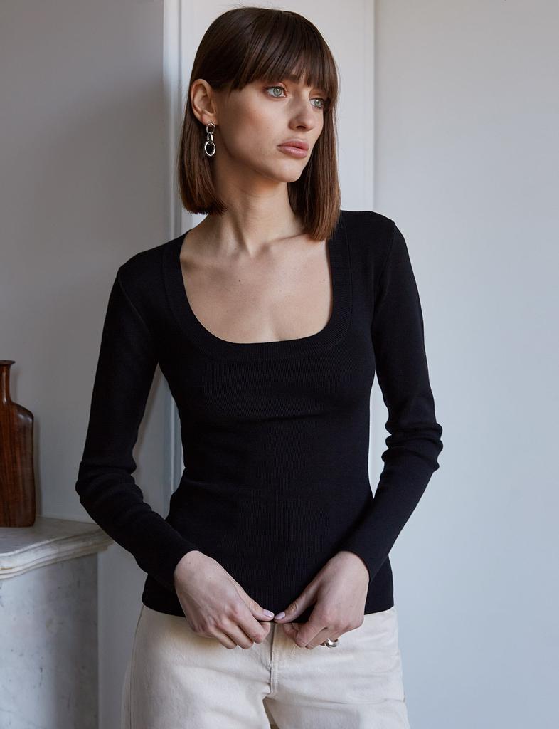 Pixie Market Black Scoop Neck Knit Top