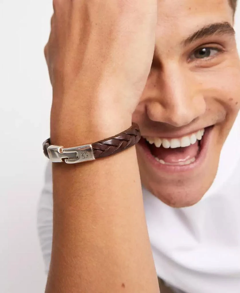 UNOde50 Cognac Braided Leather Bracelet with Sterling Silver-Plated Metal Alloy Clasp 5