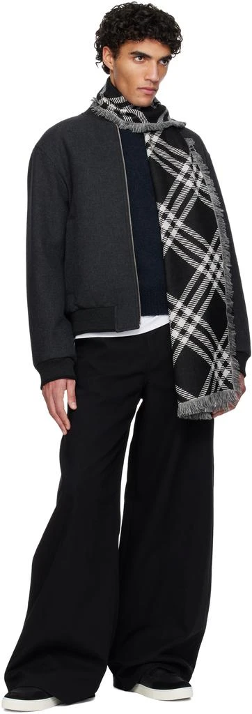 Burberry Black 
White Wide Check Wool Silk Scarf 3