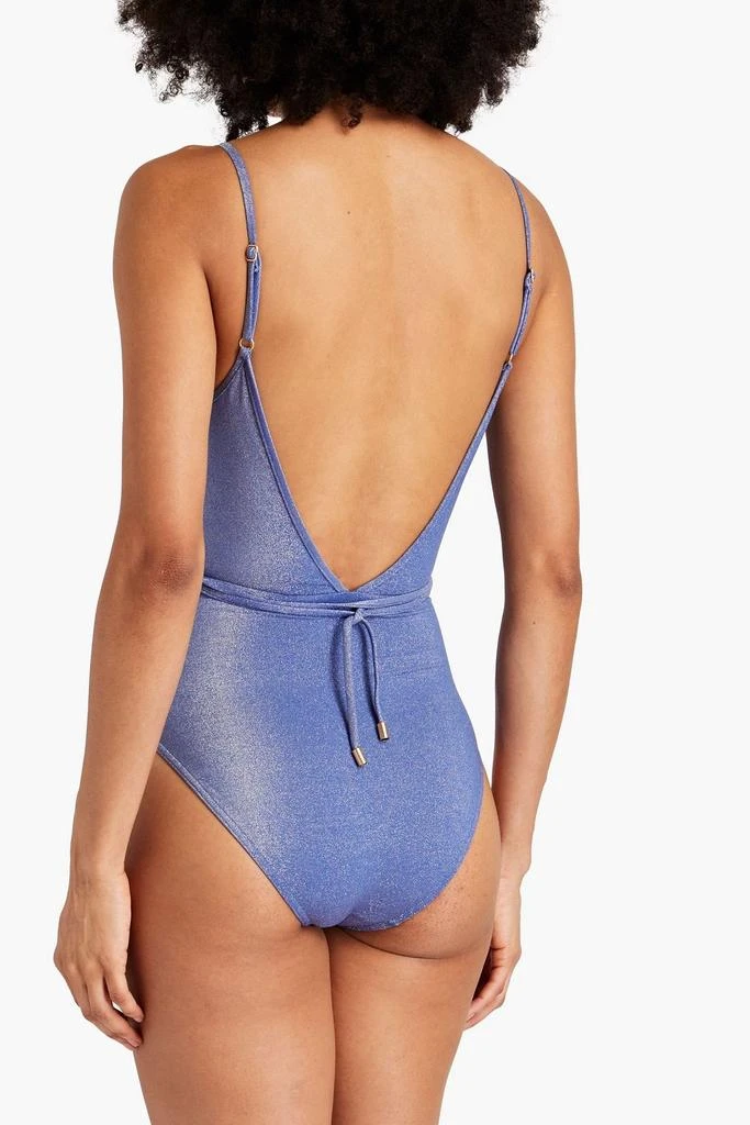 Zimmermann Wrap-effect metallic stretch-jersey swimsuit 3