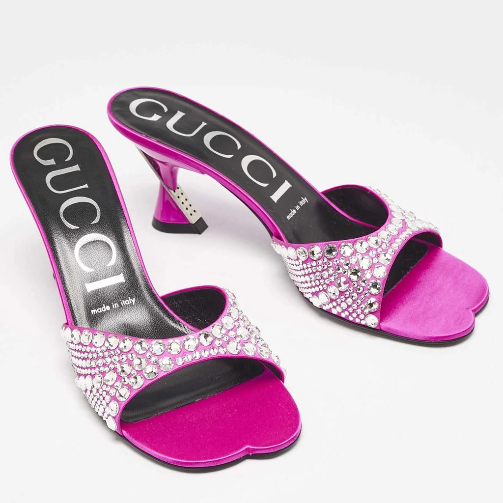 Gucci Gucci Pink Satin Galactica Crystal Embellished Slide Sandals Size 37 4