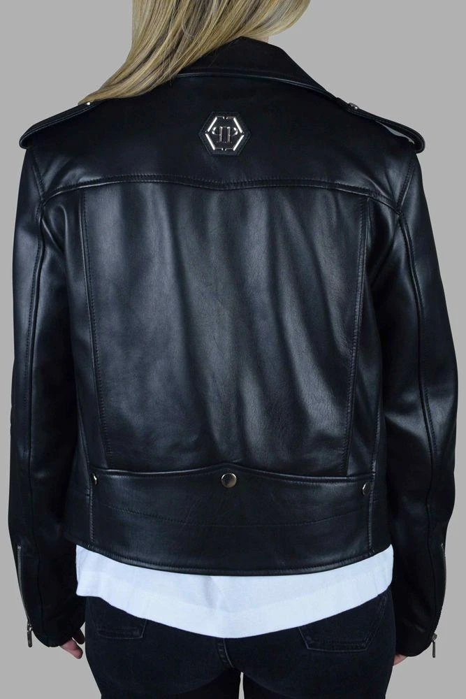 Philipp Plein Asymmetrical Black Leather Perfecto Jacket 5
