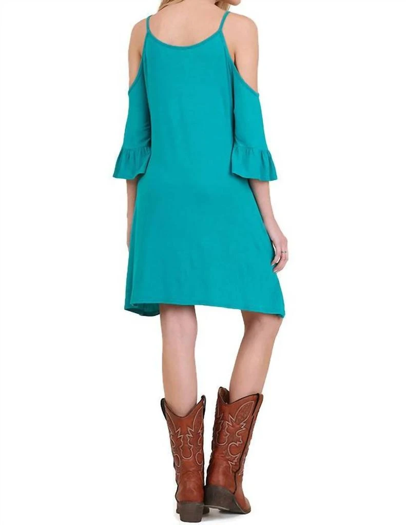 umgee Open Shoulder Ruffle Sleeve Dress In Jade 4