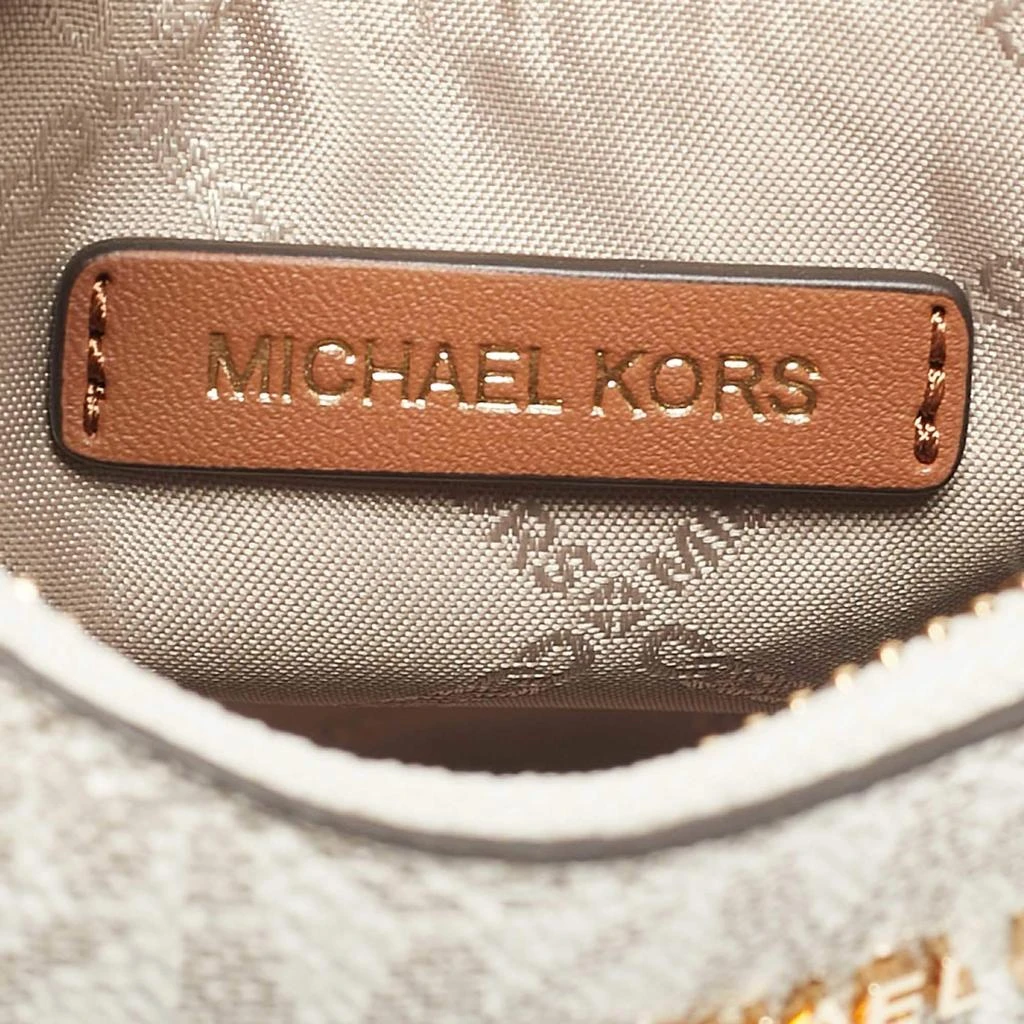 Michael Kors Michael Kors White/Brown Signature Coated Canvas and Leather Jet Set Charm Pochette Bag 8