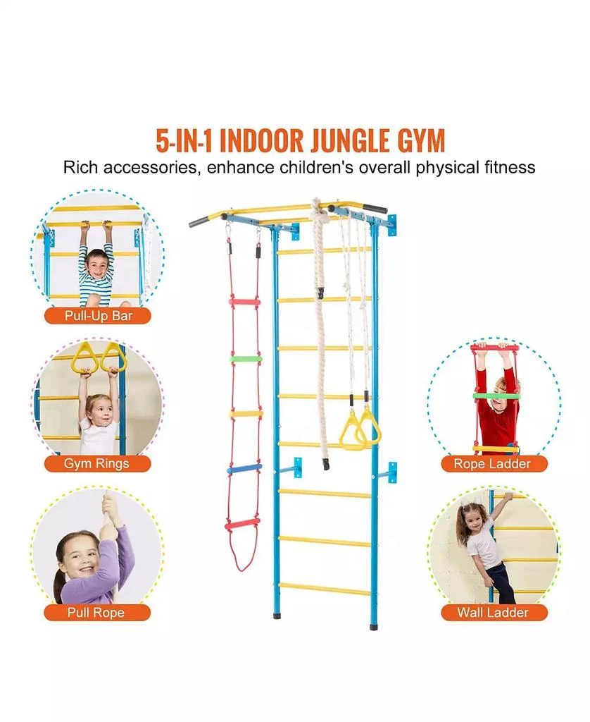 HONGGE Indoor Kids Climbing Gym with Pull Up Bar Rings Rope Ladder and Wall Playset 7