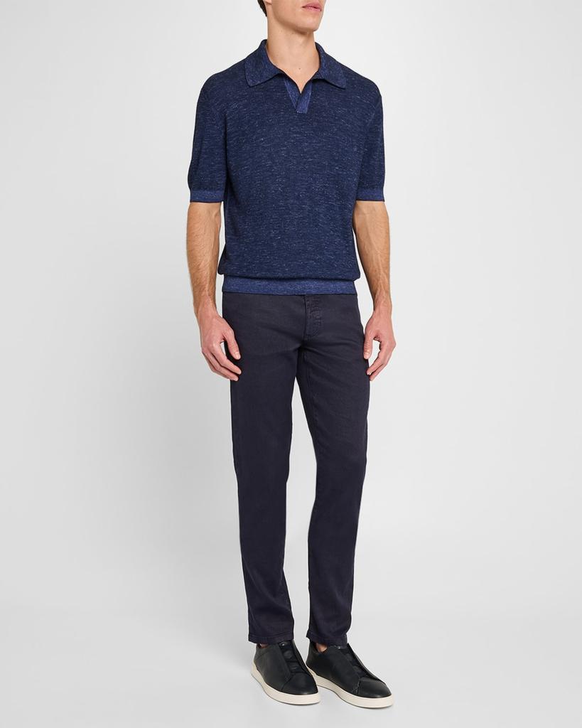 Zegna Men's Waffle-Knit Short-Sleeve Polo Sweater