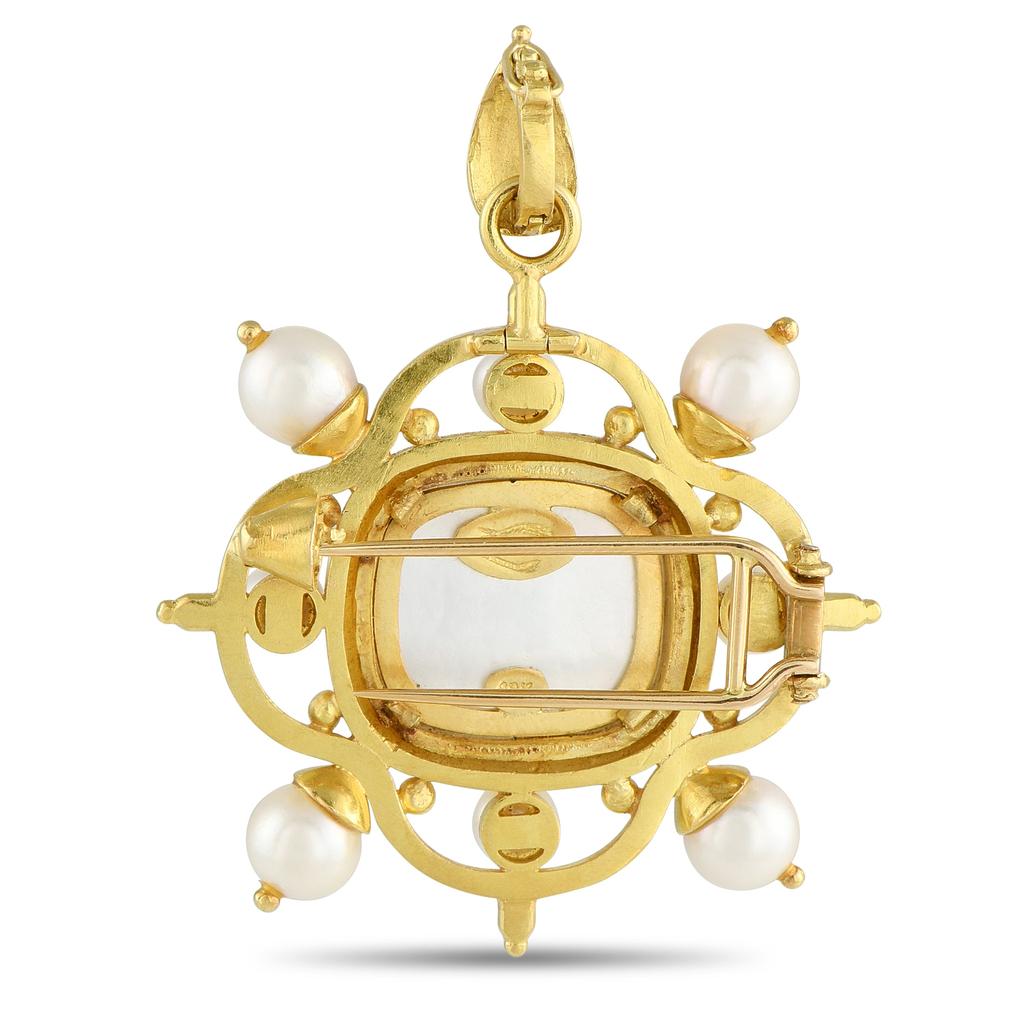 Elizabeth Locke 18K Yellow Gold Mother of Pearl Intaglio Pendant EL18-052825