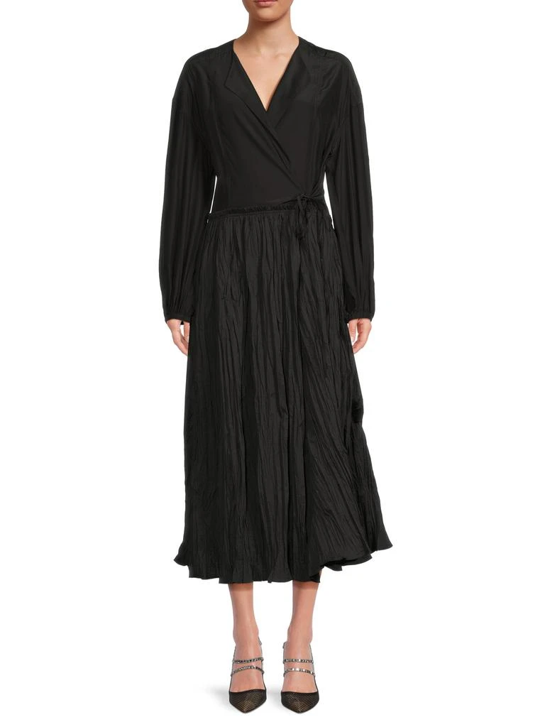 smocked silk midi dress Dorothee Silk Long Sleeve Smocked Maxi Dress in black dot