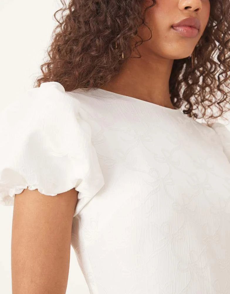 Sister Jane Sister Jane puff hem jacquard mini dress in ivory 3