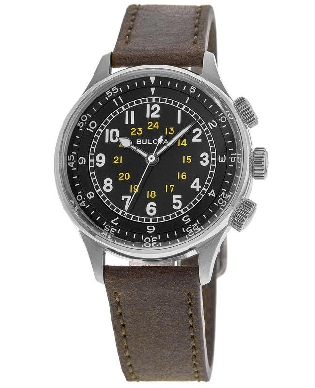 Bulova Bulova A-15 Pilot Black Dial Brown Leather Strap Men's Watch 96A245 1