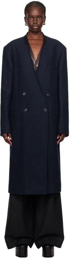 Dries Van Noten Navy Collarless Coat 1