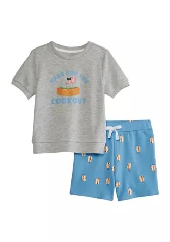 Crown & Ivy™ Toddler Boys Short Sleeve Terry Shorts Set 1