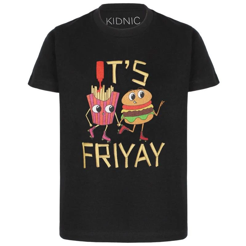 KIDNIC Its friyay funny food friends black t shirt 1