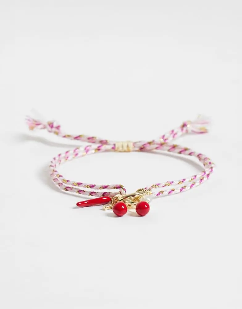 DesignB London DesignB London mutli charm cord slider bracelet in red and gold