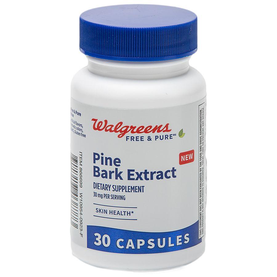 Walgreens Free & Pure Pine Bark Extract Supplement 30mg Capsules for Skin Health (30 days)