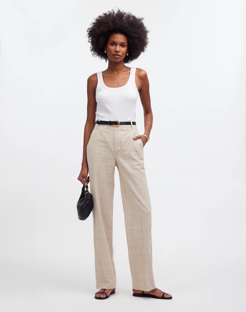 Madewell Mid-Rise Straight Pants in Plaid Linen Blend
