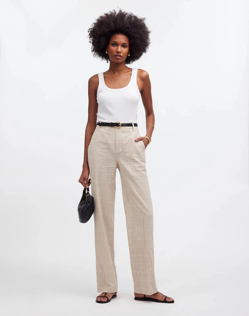 Madewell Mid-Rise Straight Pants in Plaid Linen Blend 1