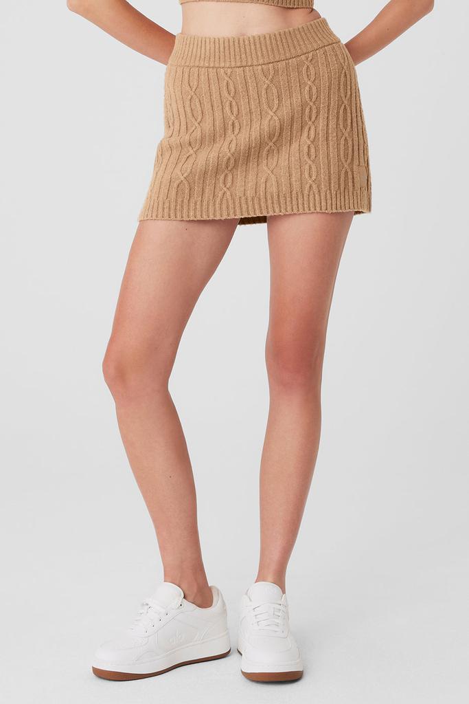 Alo Yoga Cable Knit Winter Bliss Mini Skirt - Toasted Almond