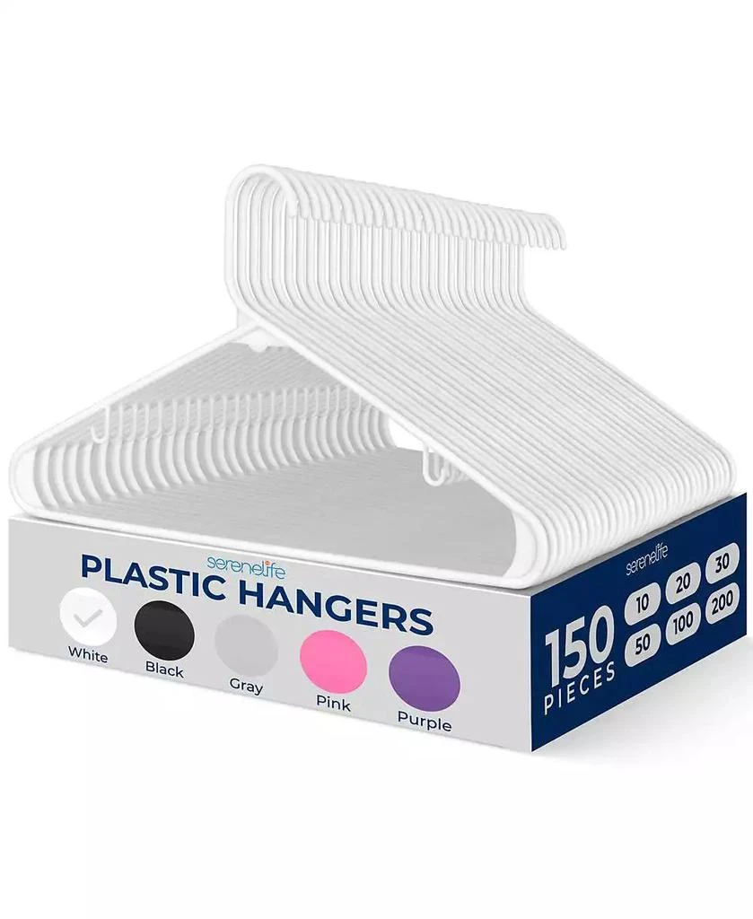 SereneLife 50 Pcs. of Standard Plastic Hangers for Clothes - Durable Tubular Hanger Slim Design Idea for Daily Use Hanger Set (White)