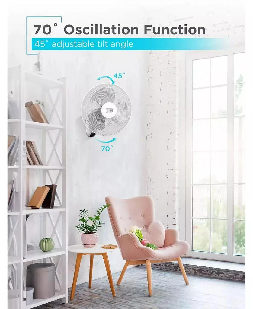 Black & Decker BLACK+DECKER 16" Wall Fan with Remote Control, Oscillating Fan with 3 Speed Settings and Shut Off Fan Timer, Wall Mount Fan with Adjustable Tilt Angle, White 2
