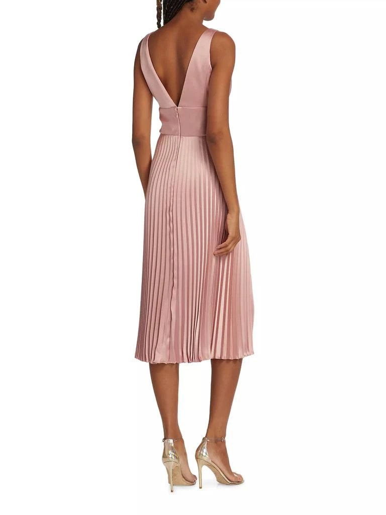 Amsale Satin V-Neck Pleated Midi-Dress 5
