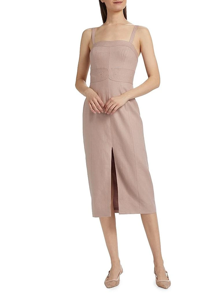 Hevron Linen Embroidered Midi-Dress 3