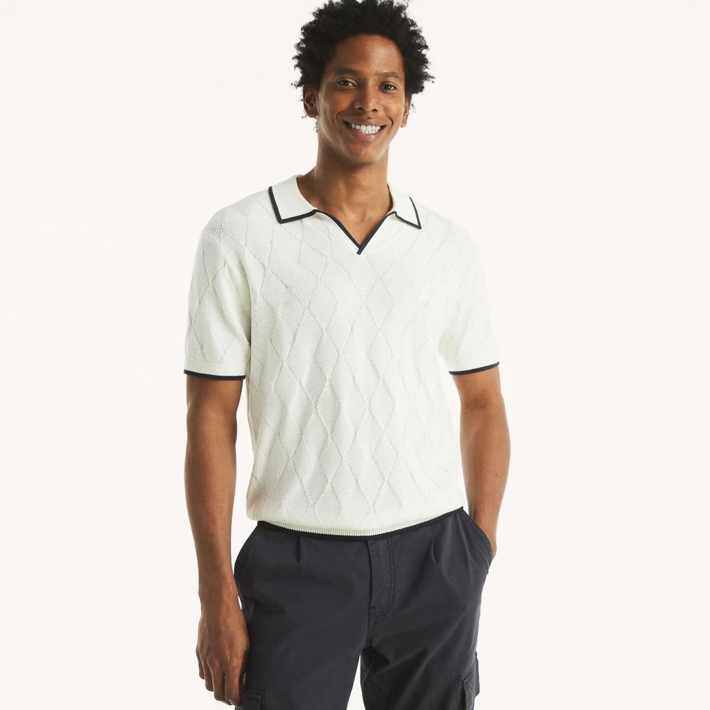 Nautica Mens Textured Argyle Sweater Polo 4