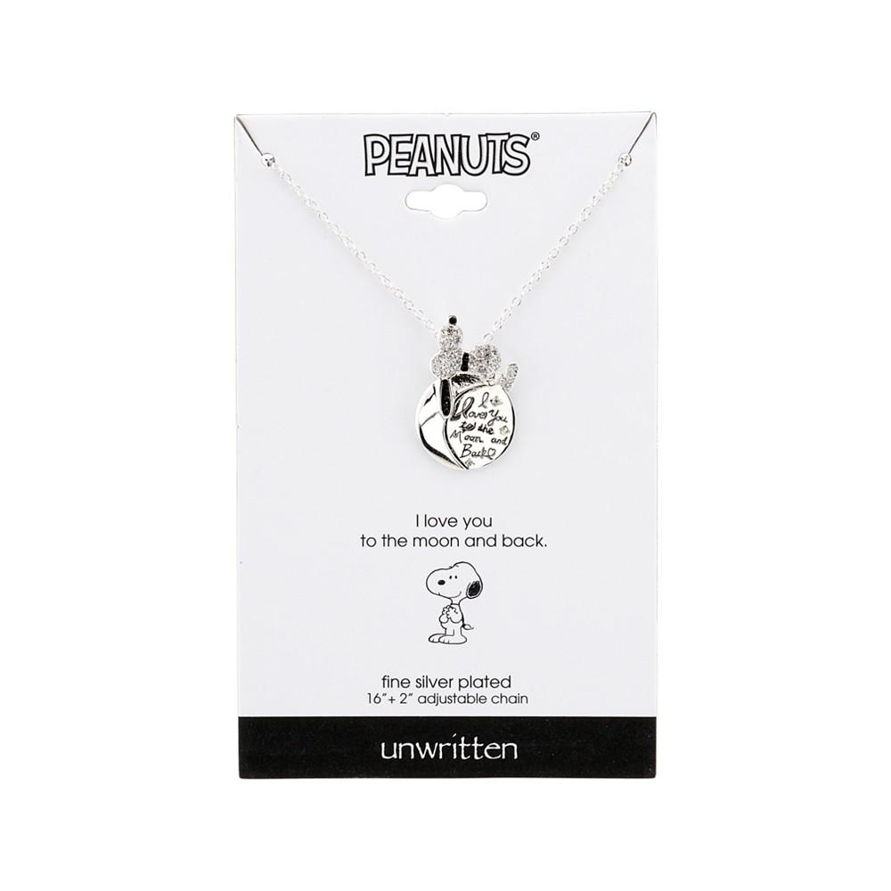 Peanuts Snoopy  "I Love You To The Moon" Plated Silver Crystal Pendant Necklace, 16" + 2" Extender for Unwritten