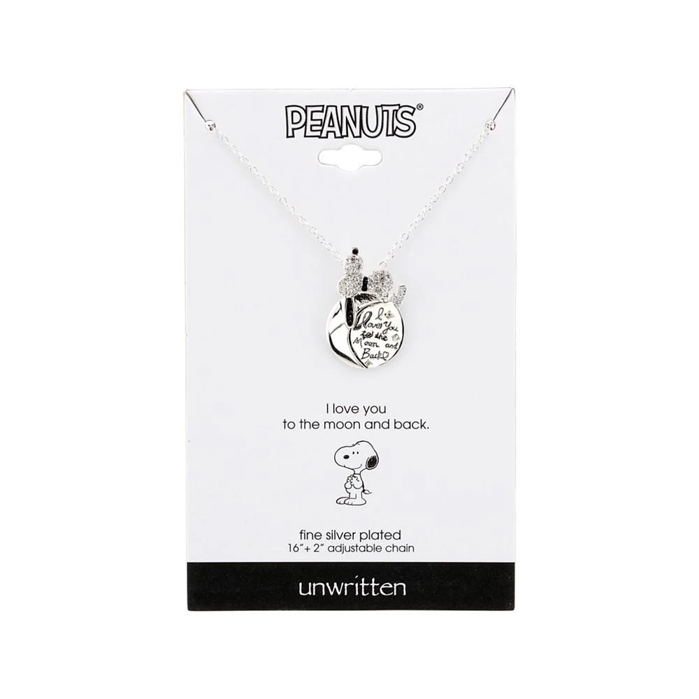 Peanuts Snoopy  "I Love You To The Moon" Plated Silver Crystal Pendant Necklace, 16" + 2" Extender for Unwritten 2