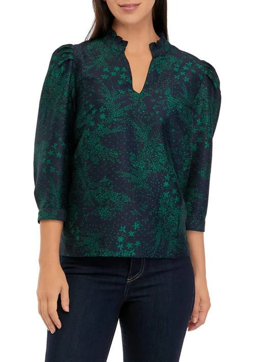 Crown & Ivy™ Ivy Womens Ruffle Split Neck Printed Blouse 1