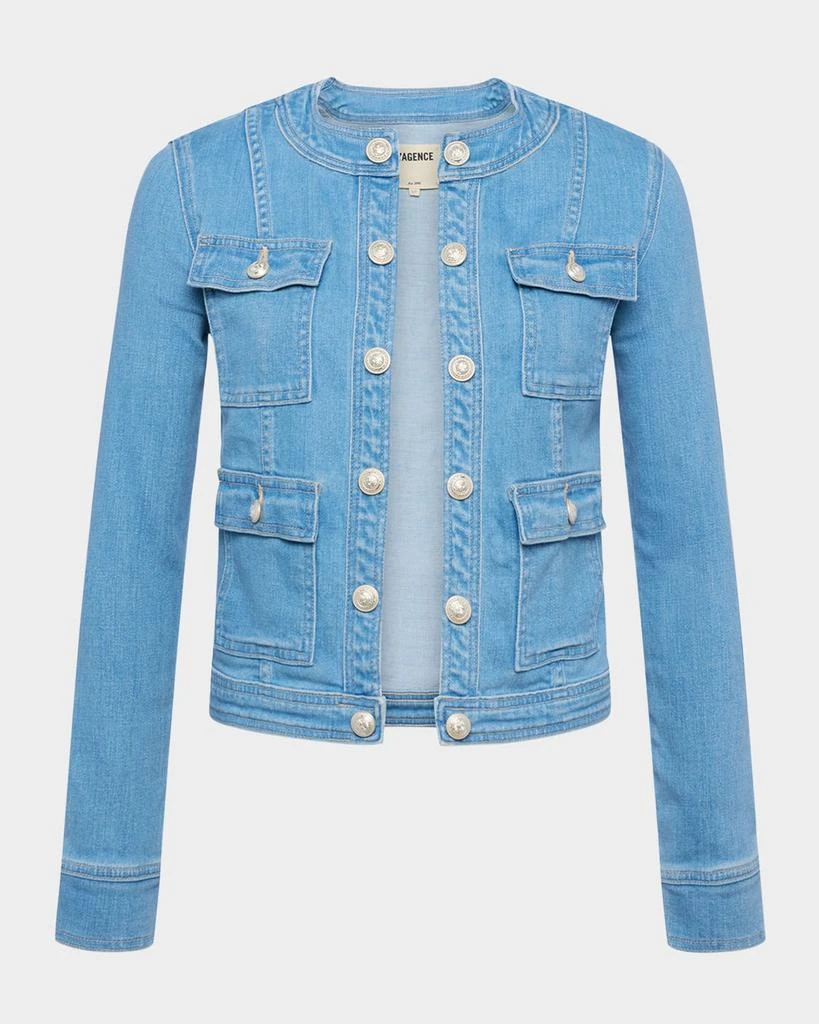 L'Agence Yari Faded Collarless Denim Jacket 1