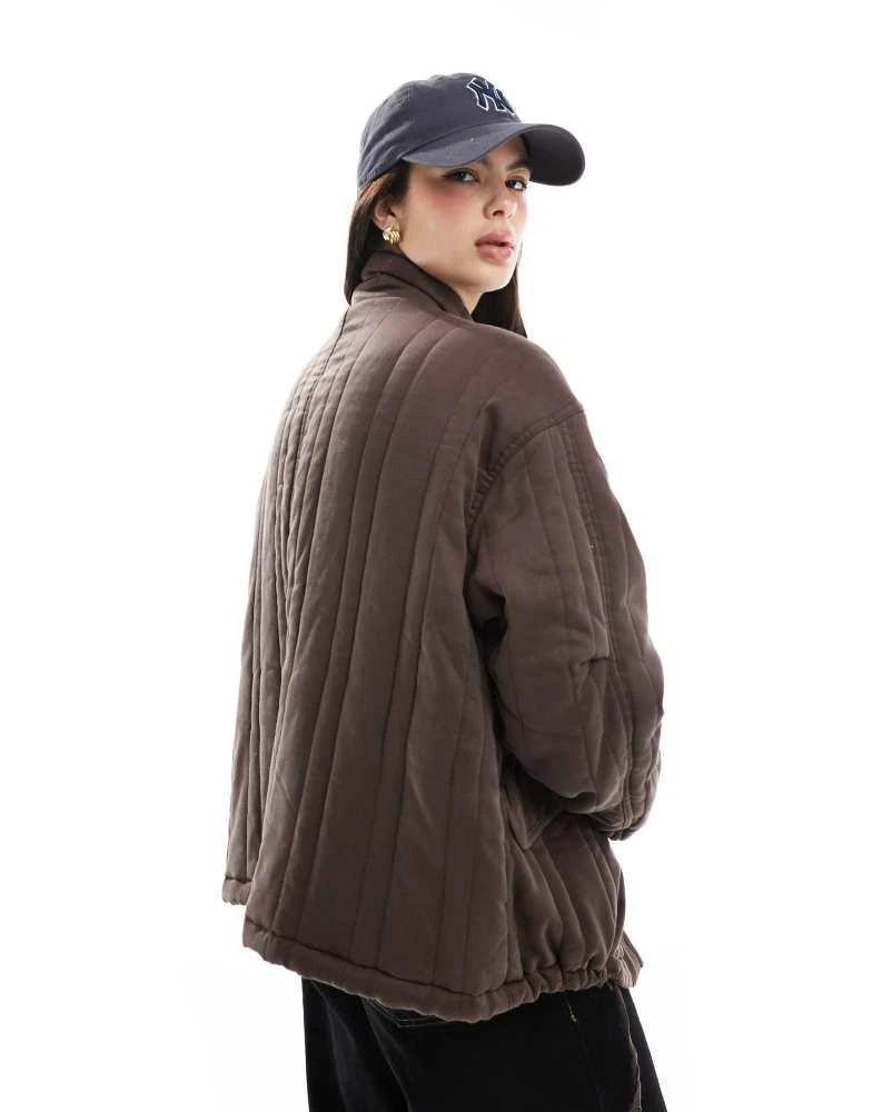ASOS ASOS DESIGN funnel neck quilted jacket in brown 3