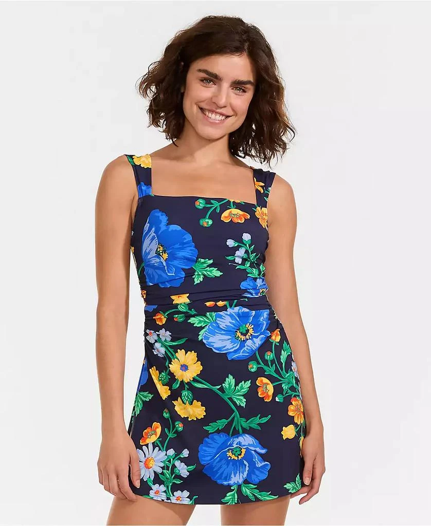 Lands
 End Women
s NEW Smoothing Square Neck Ruched Swim Dress Swimsuit