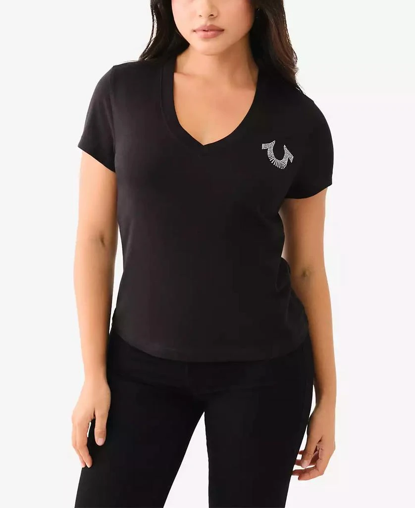 Women's Crystal Horseshoe V Neck T-shirt – On Sale Now with Up to
