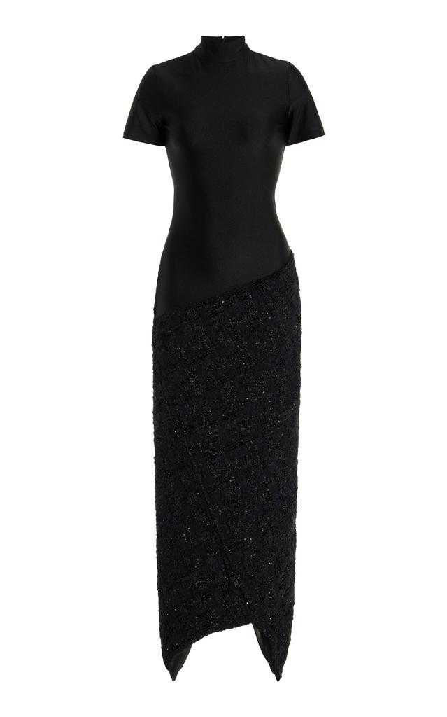 Burc Akyol Burc Akyol - Stretch Satin Metallic Tweed Midi Dress - Black - S - Moda Operandi