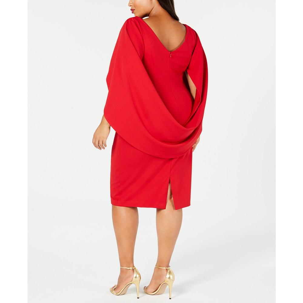 Betsy & Adam Plus Size Ruched Cape Dress