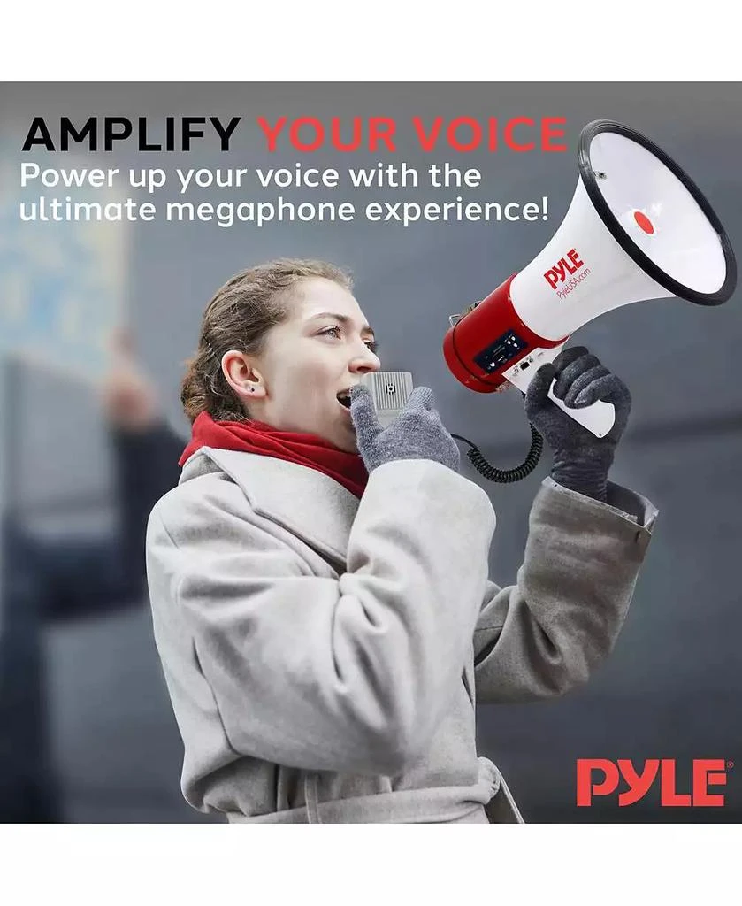 Pyle 50-Watt Portable Megaphone with USB/SD Readers, MP3 Playback, Siren Mode, Rechargeable Battery, Wired Handheld Microphone 7