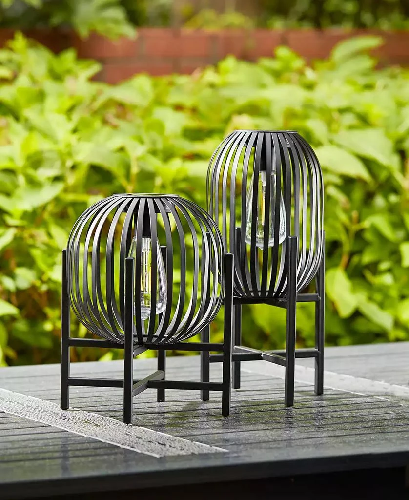 Glitzhome 14.25" H Slim-Shaped Metal Stripes Solar Powered Edison Bulb Slim Outdoor Lantern with Stand 8