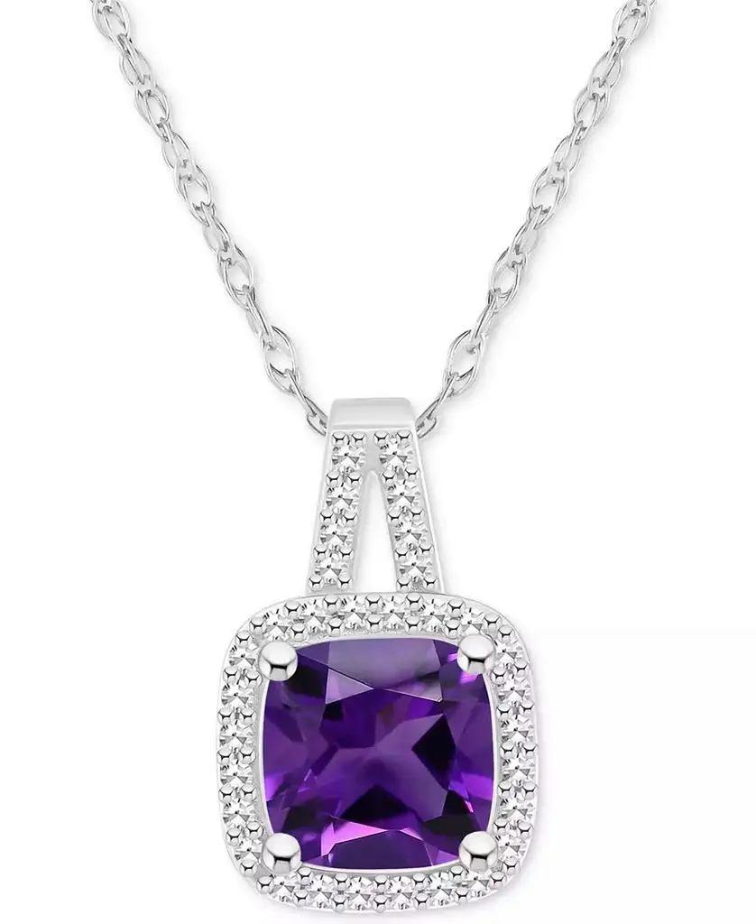 Macy's Amethyst (1-1/2 ct. t.w.) & Diamond (1/6 ct. t.w.) Cushion Halo 18" Pendant Necklace in Sterling Silver (Also in Citrine, Garnet, Peridot, & Blue Topaz)