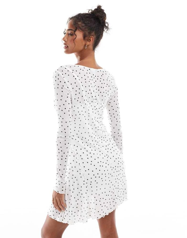New Look New Look mesh long sleeve mini dress in cream spot 2