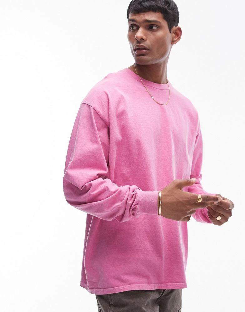 Topman Topman vintage wash long sleeve t-shirt in bright pink