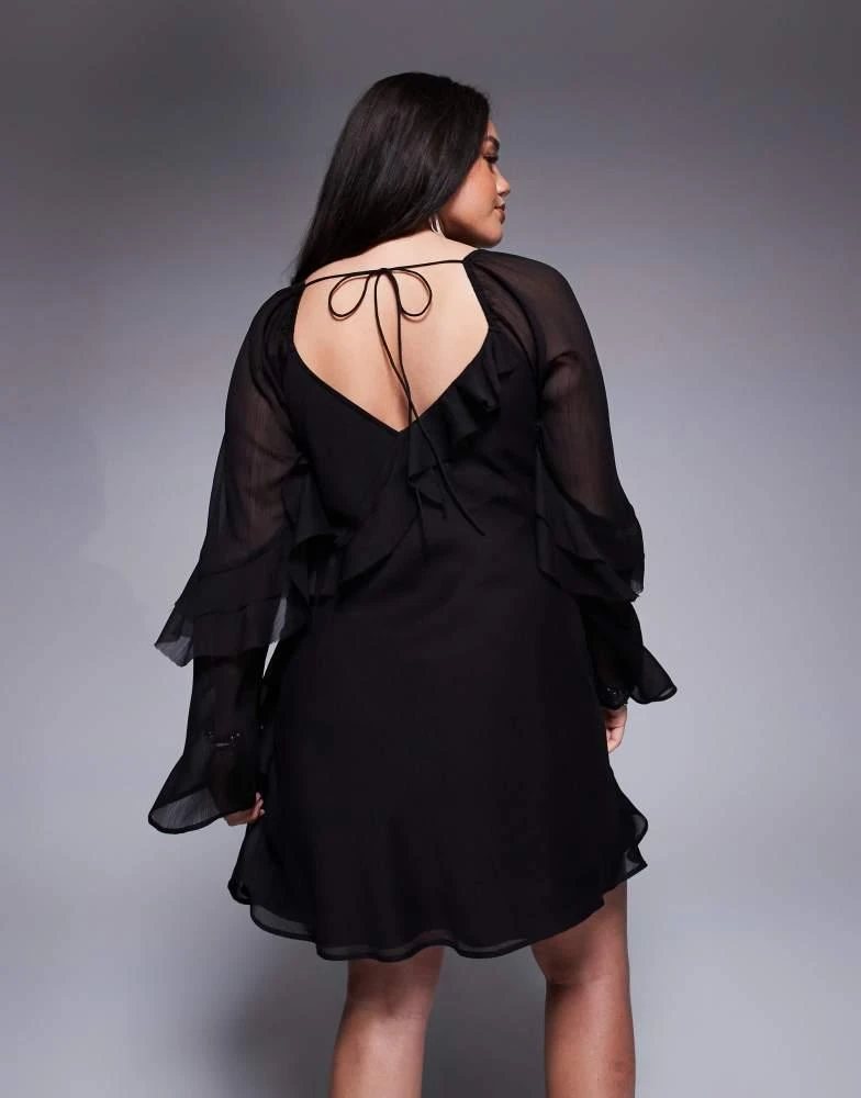 ASOS ASOS DESIGN curve flute sleeve ruffle mini dress in black 3